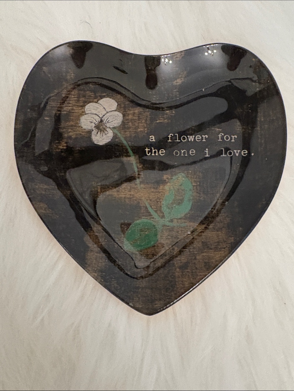 Heart-Shaped Black Floral Vanity Tray - A Flower For The One I Love